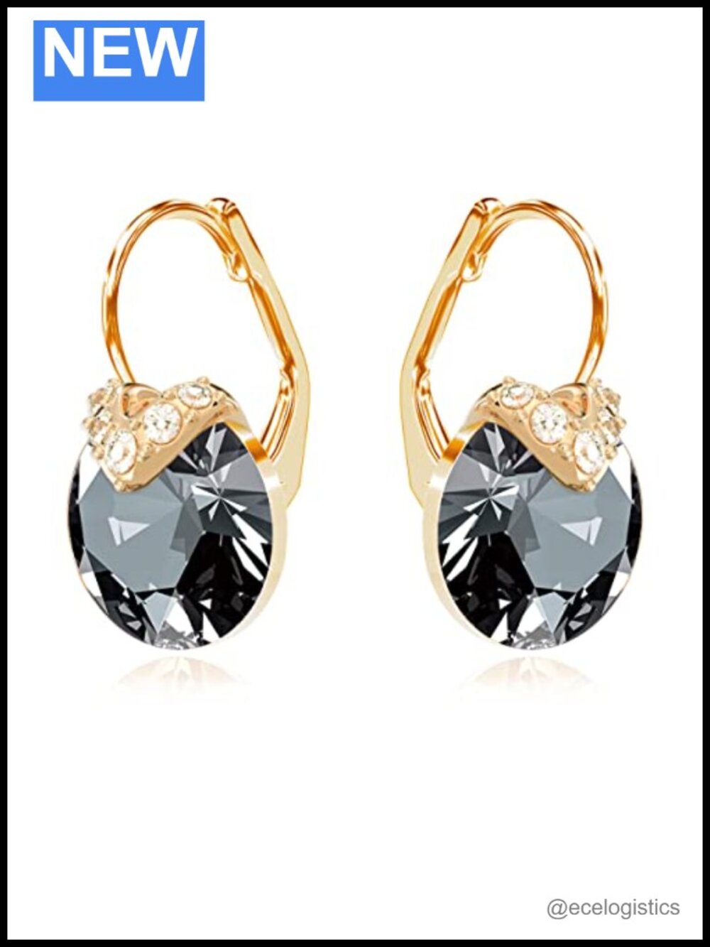 Solitaire Earrings w/ Austrian Crystals, 14K Gold Plated Leverback Drop